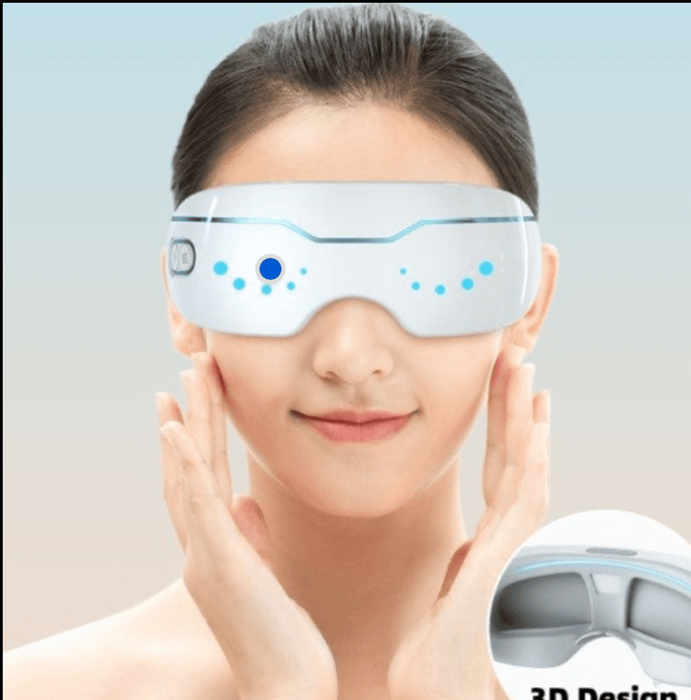 Woman relaxing with a warm steam eye massager mask